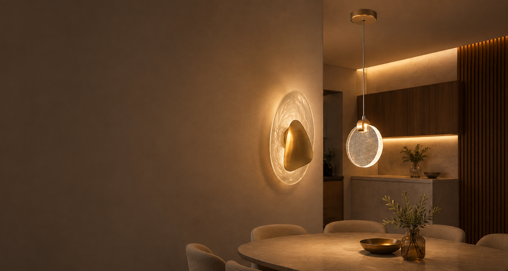 Ambiente contemporâneo iluminado por uma peça Luzziê