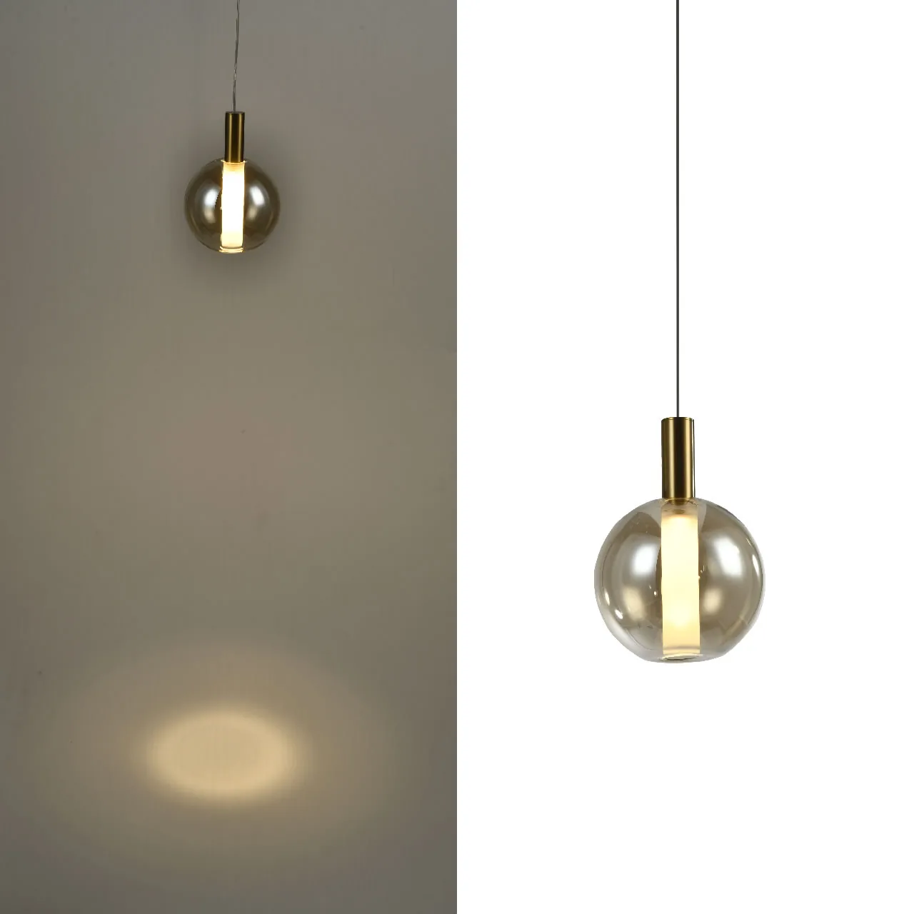 Pendente SPIA Ø15x21cm Dourado e Vidro Âmbar 4W 3000K